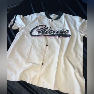 Cream Chicago button up jersey and shorts from SHEIN